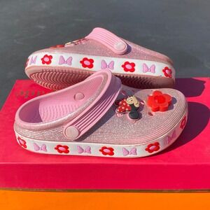 Crocs Kids C13 Pink Glitter Minnie Mouse Light Up Flower Clog Shoes size 13
